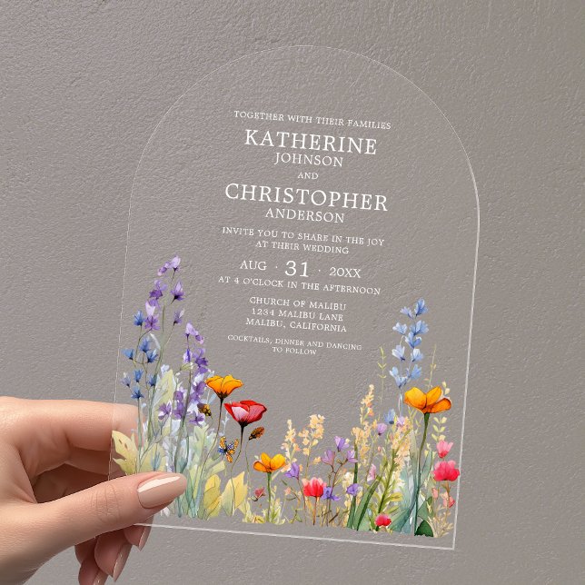 Invitations En Acrylique Colorful Wildflowers Elegant Wedding Arch (Colorful Wildflowers Elegant Wedding Arch Acrylic Invitation with Couple's First and Last Names.)