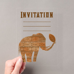 Invitations En Acrylique Conception d'art tribal d'éléphant
