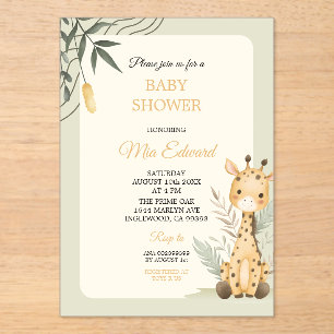 Invitations En Acrylique Conception de baby shower avec un adorable girafe