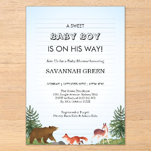 Invitations En Acrylique Conception de douche pour bébé garçon Animaux mign