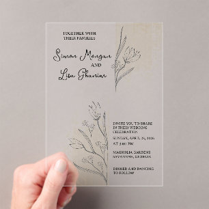 Invitations En Acrylique Conception de mariage floral minimaliste simple