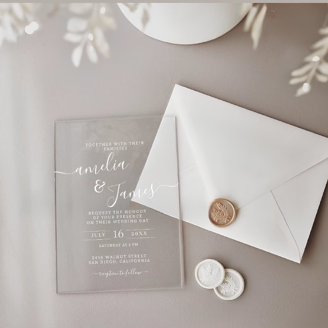 Invitations En Acrylique Conception de script transparent pour mariage mode (Créateur téléchargé)