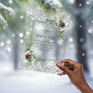 Invitations En Acrylique Cônes d'argent vert feuilles gelé Noël fête