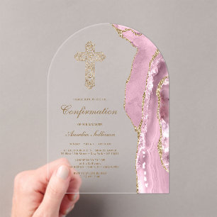 Invitations En Acrylique Confirmation Agate Rose