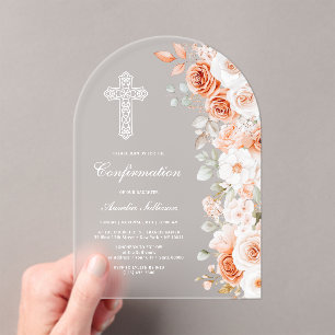 Invitations En Acrylique Confirmation d'arche de roses blanches en terre cu