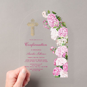 Invitations En Acrylique Confirmation d'arche d'hydrangea rose