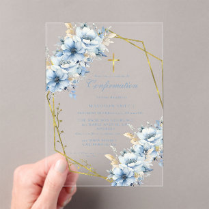 Invitations En Acrylique Confirmation de jardin bleu Fleur sauvage élégant