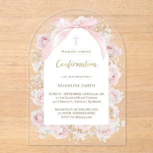 Invitations En Acrylique Confirmation roses roses au watercolor