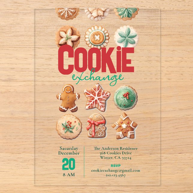 Invitations En Acrylique Cookie Exchange Cute Christmas Holiday Party (Recto)