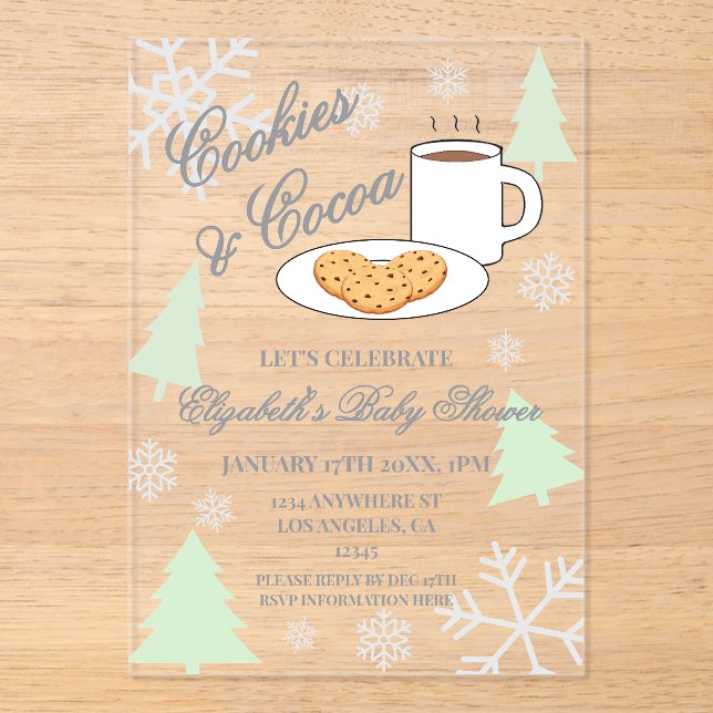 Invitations En Acrylique Cookies & Cocoa Baby Shower (Recto)