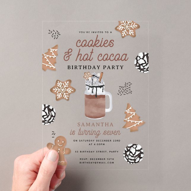 Invitations En Acrylique Cookies & Hot Cocoa Chocolate Kids Winter Birthday (In situ (ordinateur de poche))