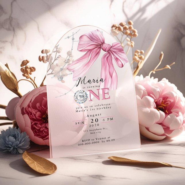 Invitations En Acrylique Coquette rose étincelle 1ère (Créateur téléchargé)