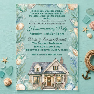 Invitations En Acrylique Coquillages de plage côtière Sable tropical pour p