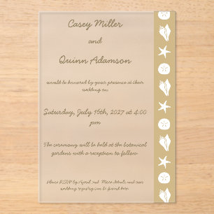 Invitations En Acrylique Coquillages d'été dans le sable Acrylique Mariage 