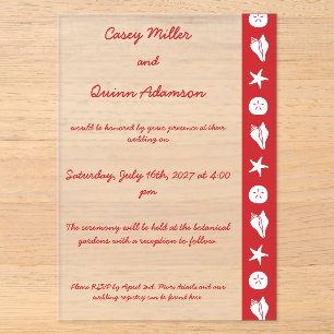 Invitations En Acrylique Coquillages d'été en acrylique cerise pour mariage