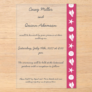 Invitations En Acrylique Coquillages d'été en acrylique framboise pour mari