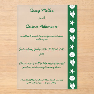 Invitations En Acrylique Coquillages d'été en acrylique vert pour mariage