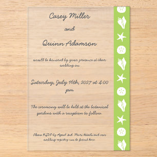 Invitations En Acrylique Coquillages d'été en Peridot Acrylique Mariage
