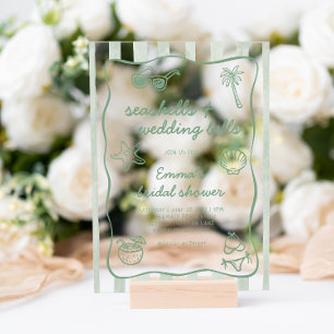 Invitations En Acrylique Coquilles vertes et cloches de mariage Baby Shower
