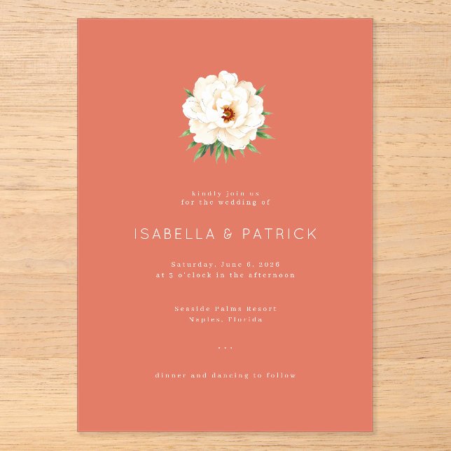 Invitations En Acrylique Coral Moderne Wedding (Recto)