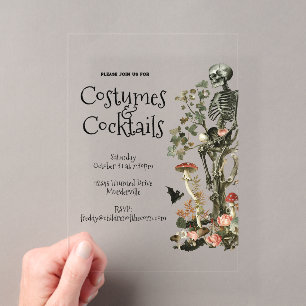 Invitations En Acrylique Costume de fête d'Halloween et cocktails floral ro