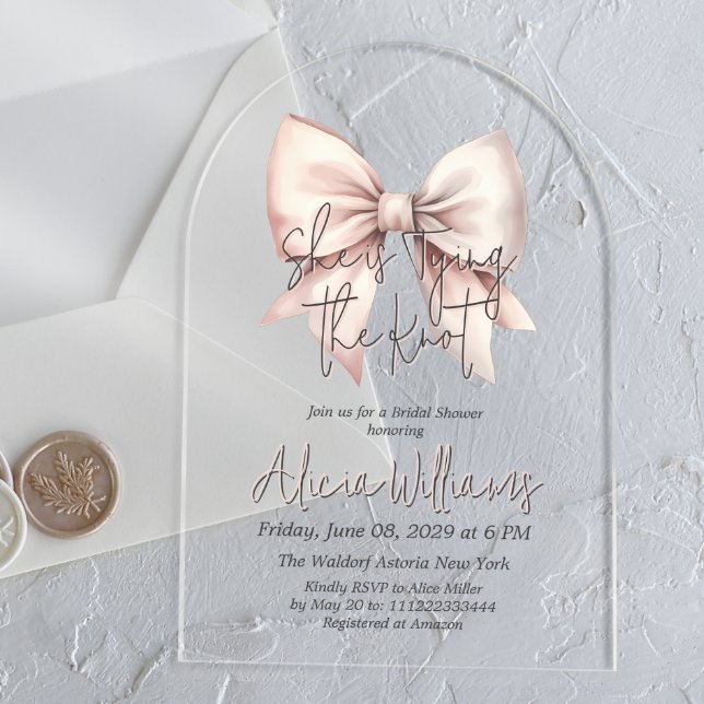 Invitations En Acrylique Couche du noeud Fête des mariées de la boîte rose  (Créateur téléchargé)