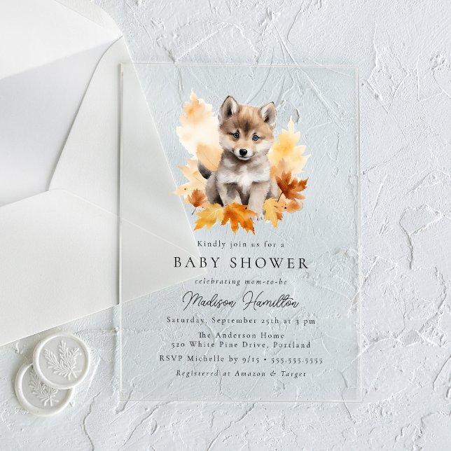 Invitations En Acrylique Coupe du loup de bois mignon Baby shower automne (Créateur téléchargé)