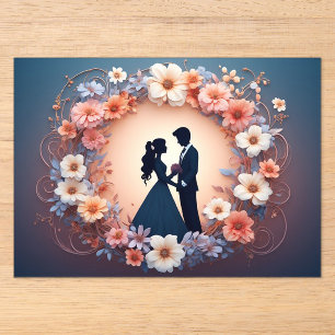 Invitations En Acrylique Couple de mariage romantique en silhouette