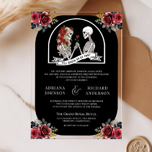 Invitations En Acrylique Couple de squelettes gothiques Roses Mariage noir