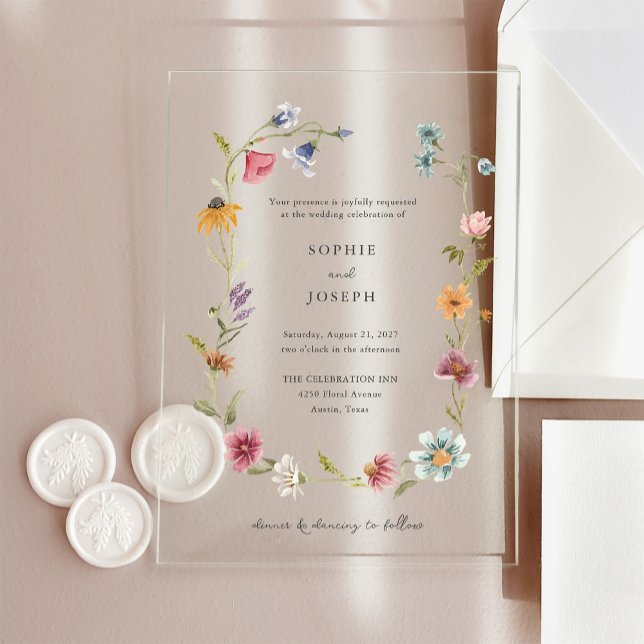 Invitations En Acrylique Courbe Fleur sauvage Boho | Mariage (Créateur téléchargé)