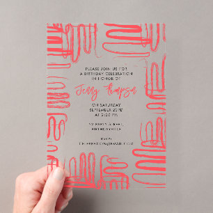 Invitations En Acrylique Courbe Rouge Gribouillis Abstrait Fête d'anniversa