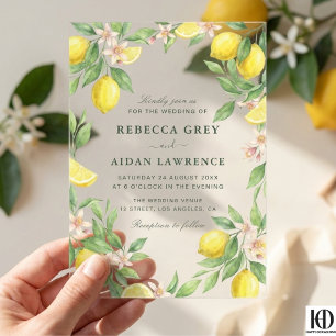 Invitations En Acrylique Couronne aquarelle Mariage Méditerranéen Citron