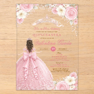Invitations En Acrylique Couronne Blush Rose Quinceañera Diadème 15 Ans