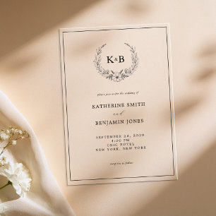 Invitations En Acrylique Couronne de fleurs élégante Monogramme Mariage