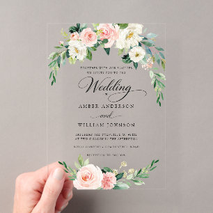 Invitations En Acrylique Couronne de fleurs élégante rose ivoire pour maria