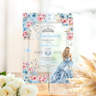Invitations En Acrylique Couronne de fleurs papillons Tiara Baby Blue pour