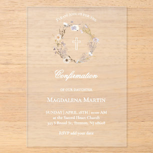 Invitations En Acrylique couronne de fleurs sauvages   Confirmation