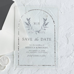 Invitations En Acrylique Couronne de laurier argenté Feuilles Mariage Enreg