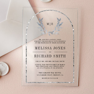 Invitations En Acrylique Couronne de laurier argenté pour mariage