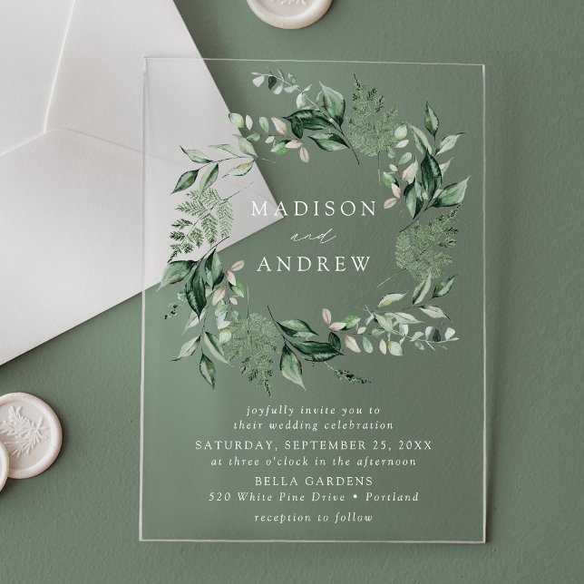 Invitations En Acrylique Couronne de mariage à la verdure abondante (Créateur téléchargé)
