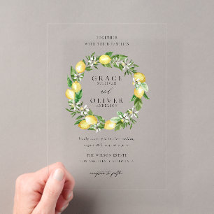 Invitations En Acrylique Couronne de mariage d'été au citron botanique et v