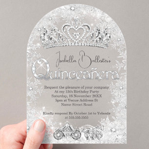 Invitations En Acrylique Couronne de neige argentée pour Quinceanera