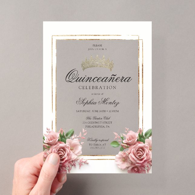 Invitations En Acrylique Couronne or rose quinceañera (In situ (ordinateur de poche))