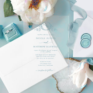 Invitations En Acrylique Couronne Royale de Verre de Mer Élégante Monogramm