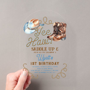 Invitations En Acrylique Cowboy Premier Rodéo 1er Anniversaire Acrylique