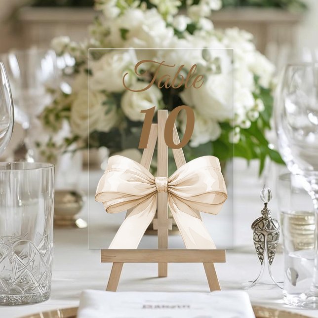Invitations En Acrylique Cream bow acrylic table number sign (Créateur téléchargé)
