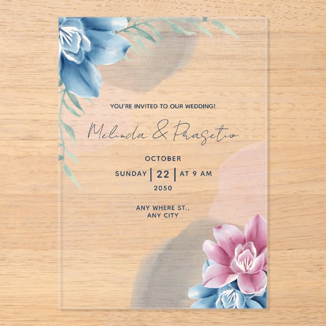 Invitations En Acrylique Create Your Own Custom Watercolor with Wedding (Recto)