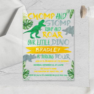 Invitations En Acrylique Croc & Boum ! Les Garçons Dinosaures 4ème Annivers
