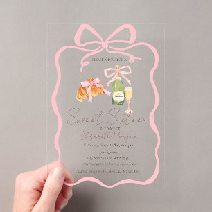 Invitations En Acrylique Croissant Parisien Ruban Rose Champagne Sweet 16