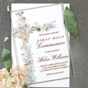 Invitations En Acrylique Croix florale de première communion